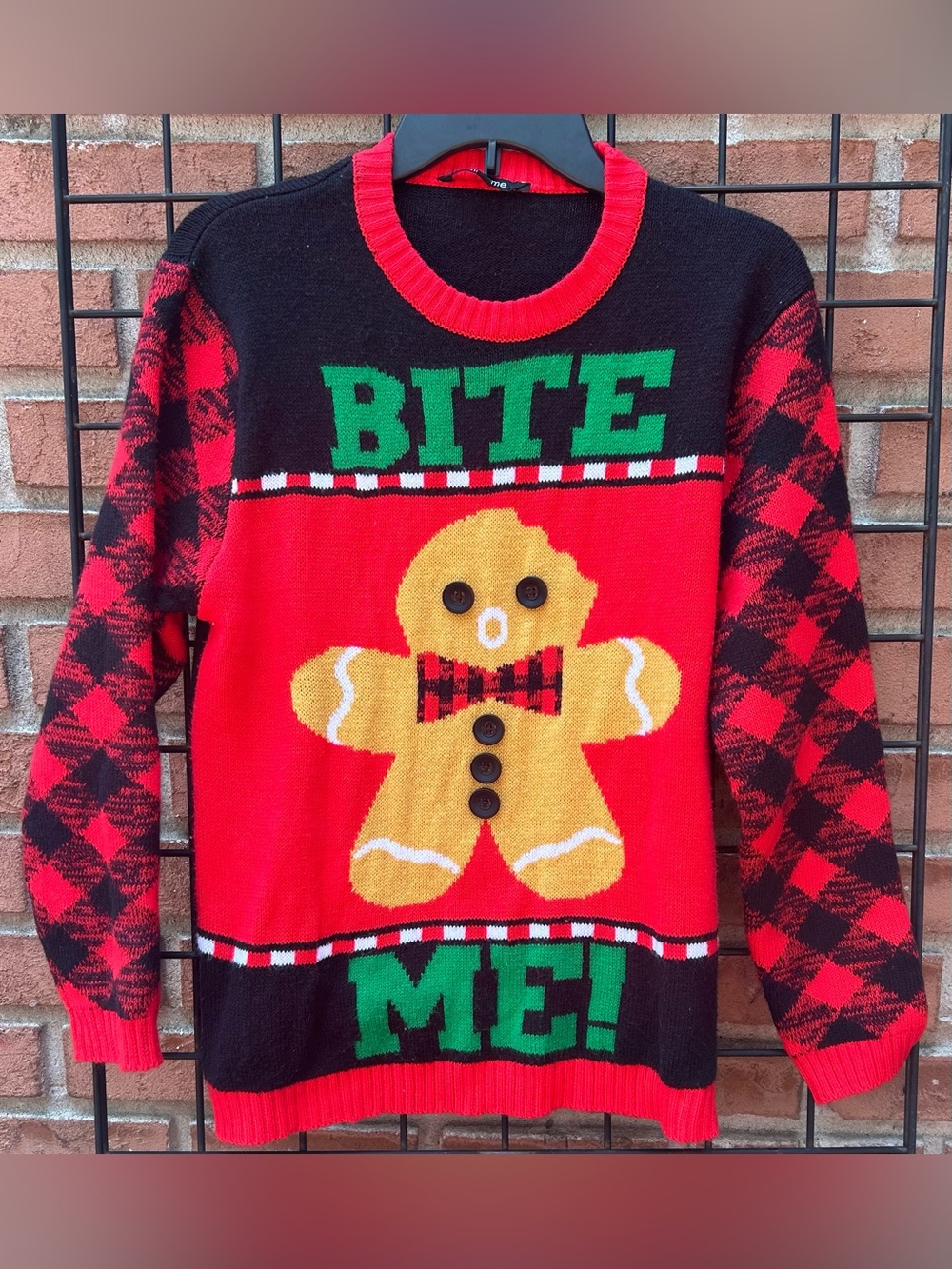 Red & Black Holiday Gingerbread 'Bite Me!' Ugly Christmas Sweater